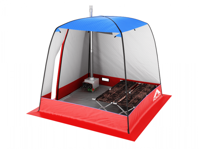 Мобильная баня-палатка МОРЖ c 2-мя окнами сине-красный в Краснодаре