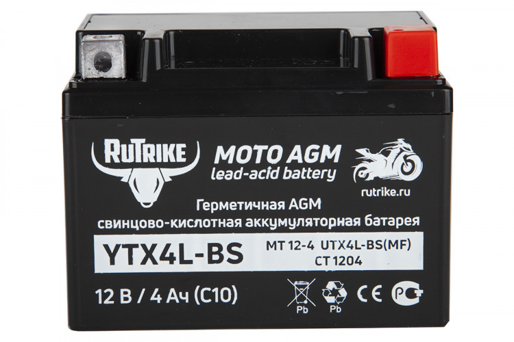 Аккумулятор стартерный для мототехники Rutrike YTX4L-BS (12V/4Ah) в Краснодаре