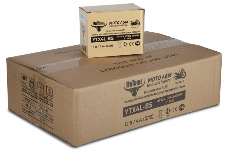 Аккумулятор стартерный для мототехники Rutrike YTX4L-BS (12V/4Ah) в Краснодаре