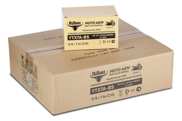 Аккумулятор стартерный для мототехники Rutrike YTX7A-BS (12V/7Ah) в Краснодаре