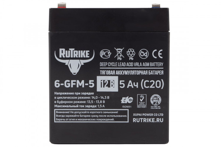 Тяговый гелевый аккумулятор RuTrike 6-GFM-5 (12V5A/H C20) в Краснодаре